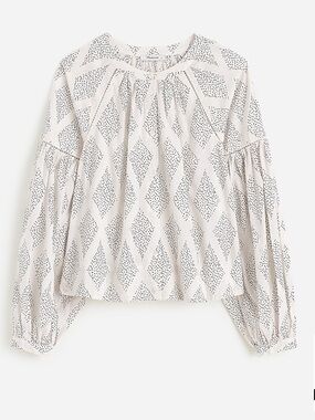 Madewell Shirred Balloon-Sleeve Top in Cream Geometric Print